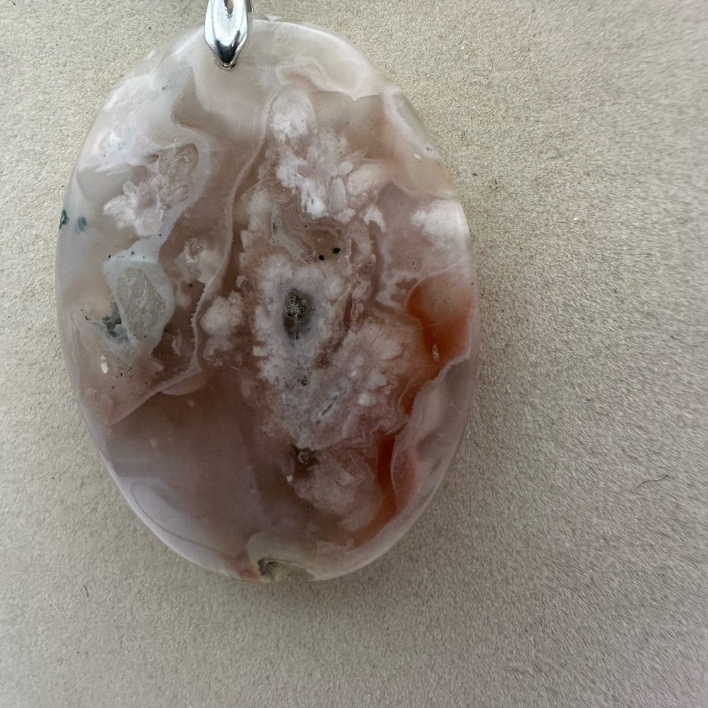 Oval Flower Agate Pendant on Satin Rope - Picture 11 of 11